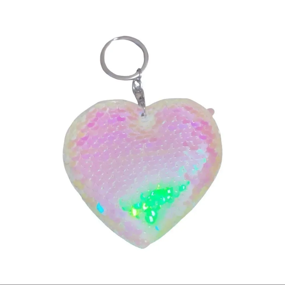 White Sequin Heart shaped Keychain